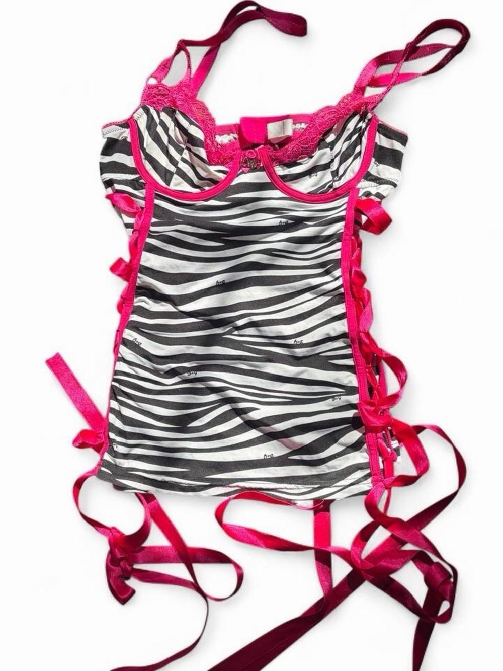 Dolce & Gabbana Black & White Zebra Print Corset Top/Camisole with Hot Pink Trim
